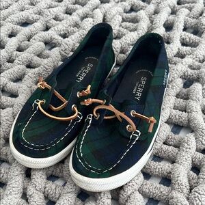 Sperry Green and Blue Plaid Boat Shoes